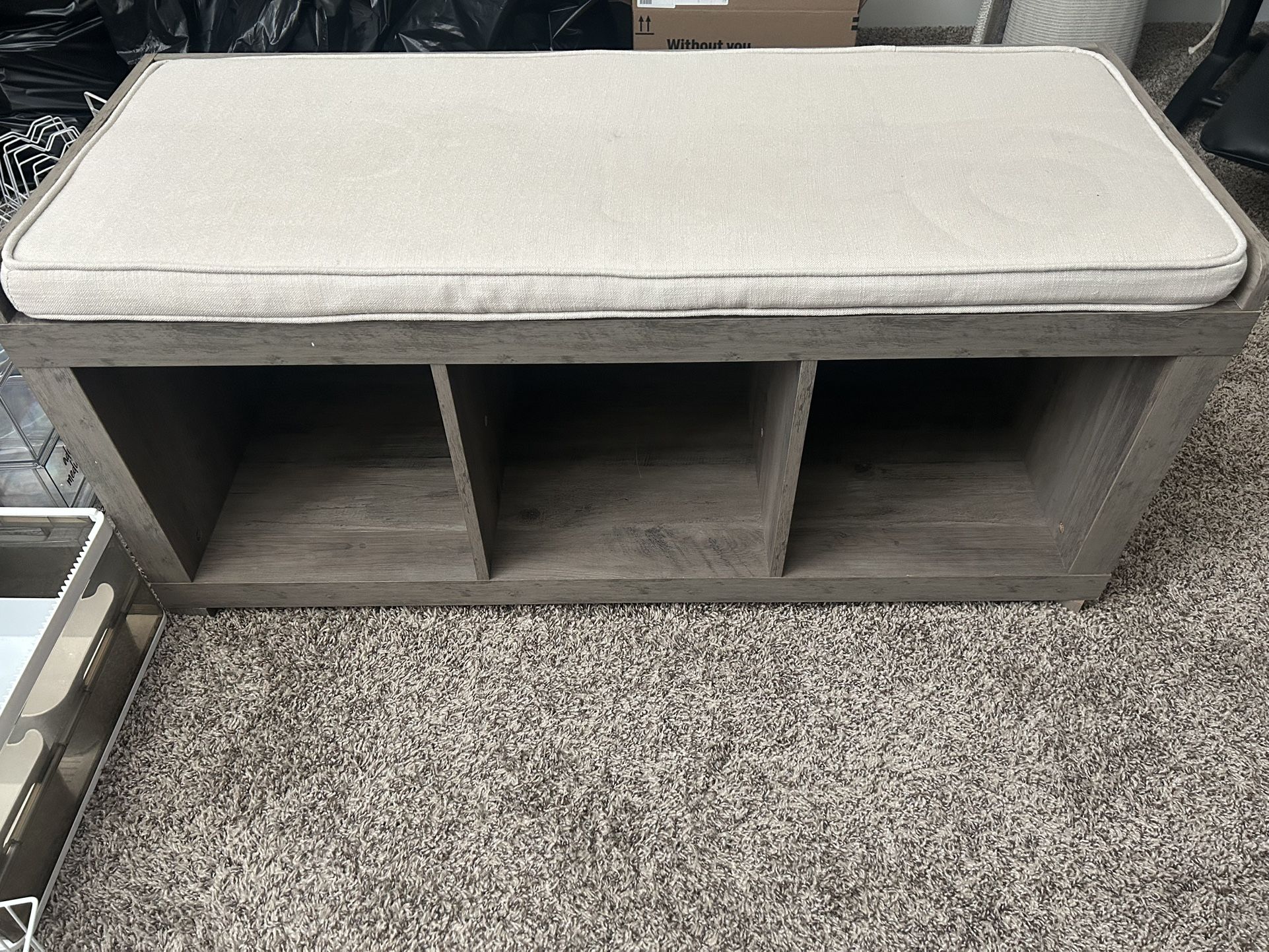 Rustic Storage Bench with Cushion – 3 Cubby Organizer