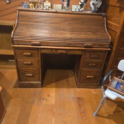 Solid Oak Roll Down Desk