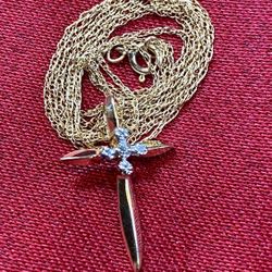 Petite 10K Gold Cross & Necklace With Five Diamonds â 1.46g Total