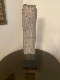 Carved Wood Panel Tabletop Sculpture