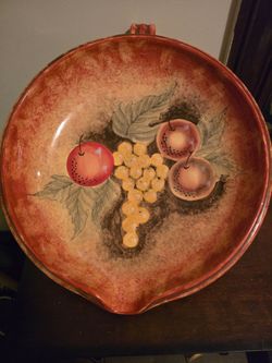 Large Ceramic Decorative Bowl with Fruit Design