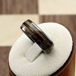 New! Wood Grain Inlay Designed Ring Band Promise Wedding Ring Size 9 