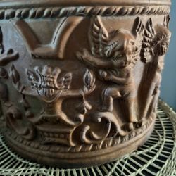 Italian Bitossi Rare Terracotta Cherub Planter With Live Snake Plant And Spanish Moss .