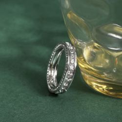 Silver Color Metal Inlaid Ring Zircon