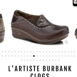 L'Artiste Real brown leather clogs Like New 