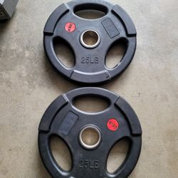 Rubber Coated Olympic Weight Plates (2x25Lbs) for $50 Firm (WALNUT 91789)