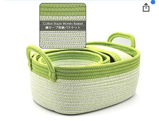 4-Pack Decorative Storage Baskets in Hand-made. Green, Blue, silver, and cream color