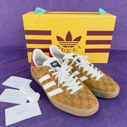 Adidas x Gucci Gazelle Beige Brown Women's Size US6.5