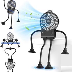Freestyle Small Robot Fan, Fun Desk Fan with Suckers, Rechargeable Portable Fan and Phone Stand 2 in 1 for Office, Travel and Cars, Black