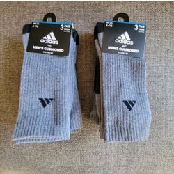 NWT Men Cushioned Grey 6 Pair Adidas Aeroready Crew Socks 