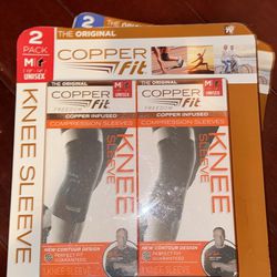 NEW 2 Pack Copper Fit Freedom Copper Infused Compression Knee Sleeve - M - Black