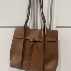 NEW Willow Carmel Leather Pebbled Tote Bag with Bow