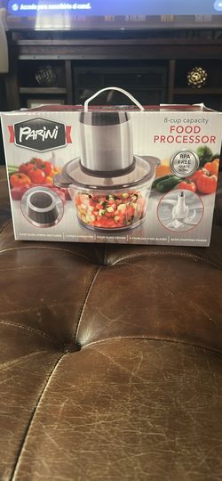 Parini 8-Cup Full-Size Food Processor 450W Glass Bowl 2 Speed Chop/Slice