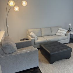 Living Room set featuring Pottery Barn ‘Buchanan’ Square arm sofa.  