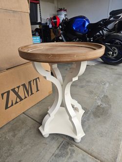 Round Accent Side Table Wood Top White Base