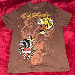 Brown Ed Hardy Graphic T Shirt