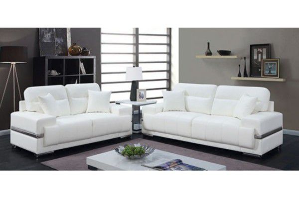 Brand New White Leather Modern Style Sofa and Loveseat