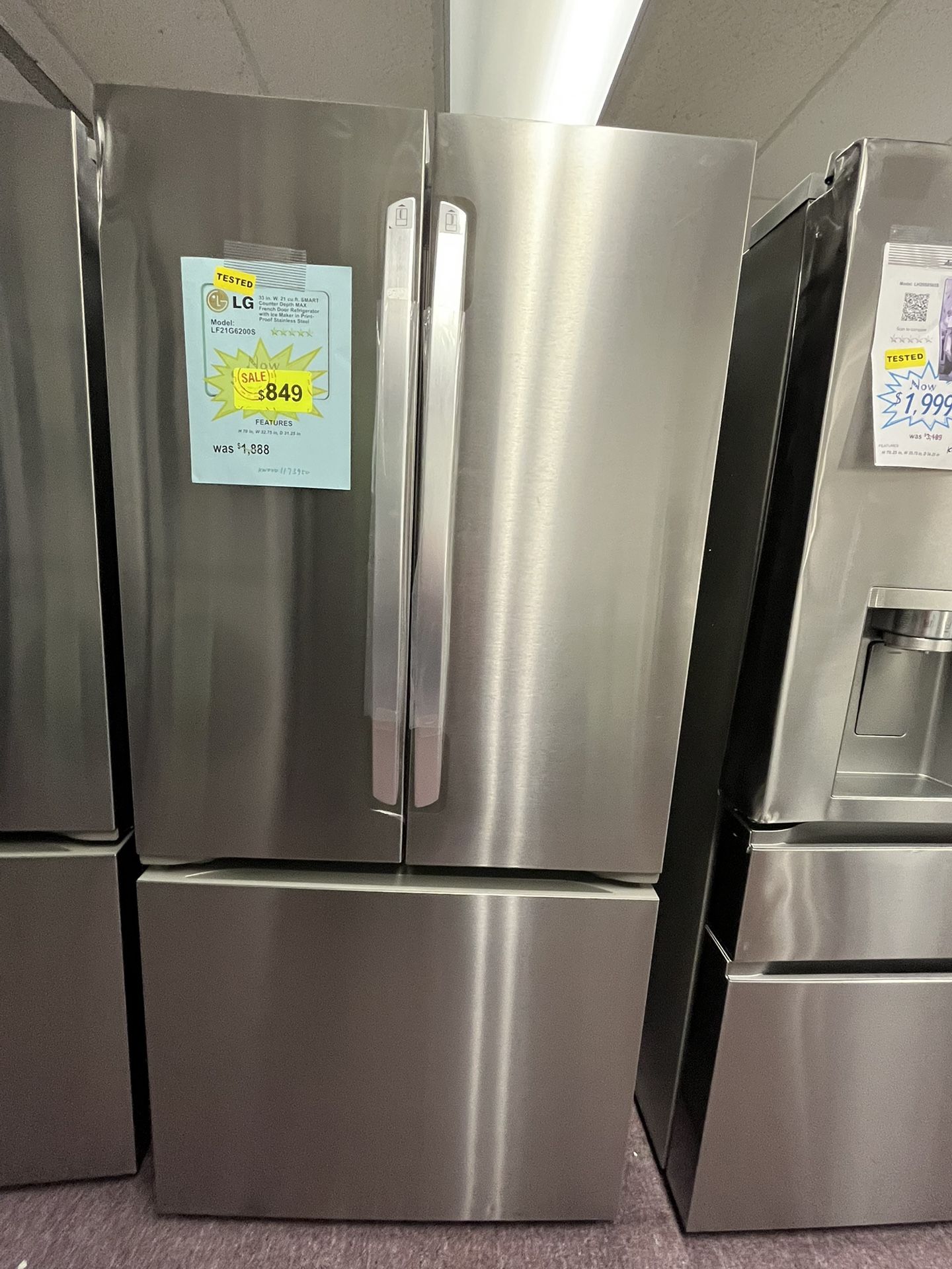 Stainless Steel Refrigerator, LG 33’ Wide French Door W/ Ice Maker New With Dents