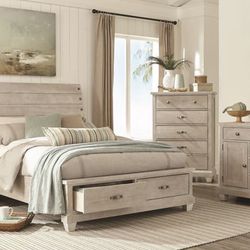 Storage Queen Bedroom Suit White Pine Straw set