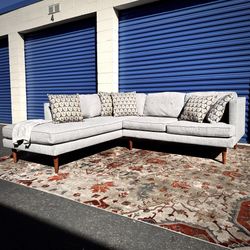 Light Gray Mid Century Modern 91” by 84” 2pc Sectional Chaise Sofa by West Elm