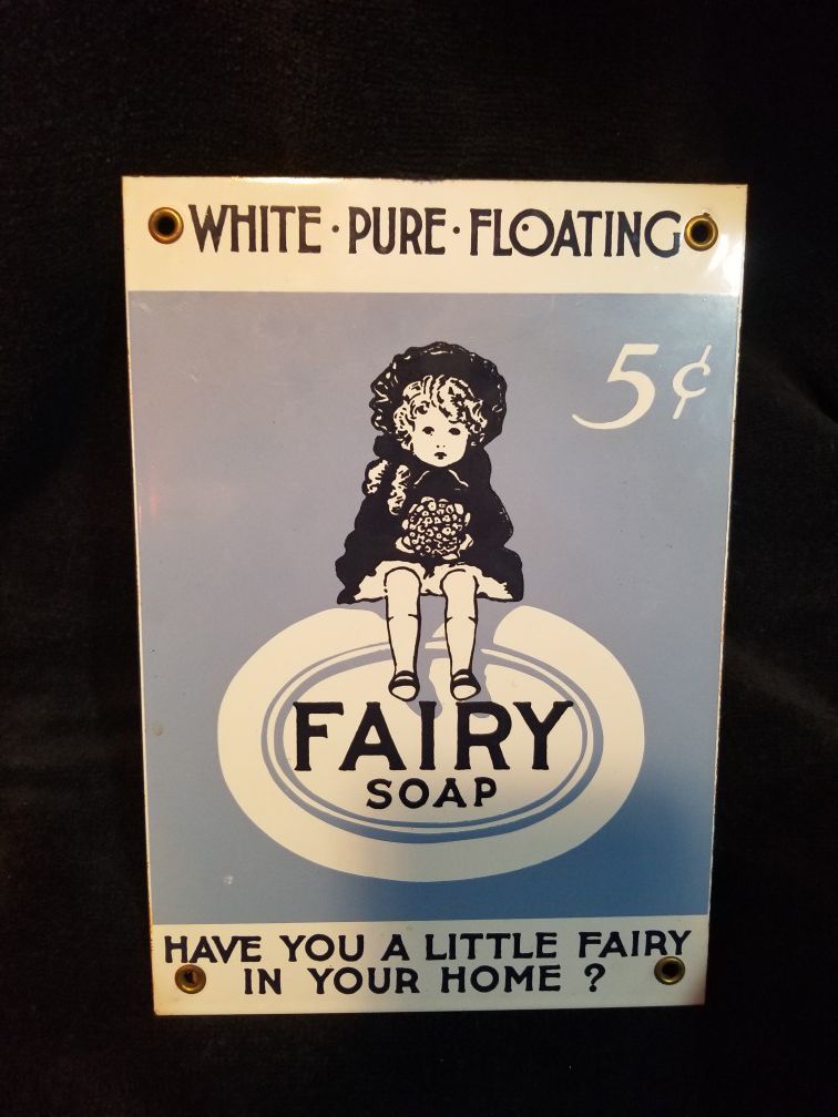 Vintage Fairy Soap Metal Advertisement! Light Blue and White - Great Condition!