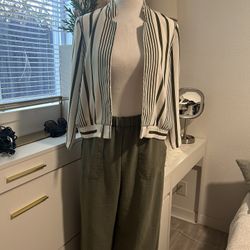 White And Olive Green Outfit 