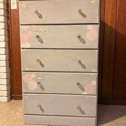 Grey Dresser – Hand-Painted, Boho Chic, Glass Knobs
