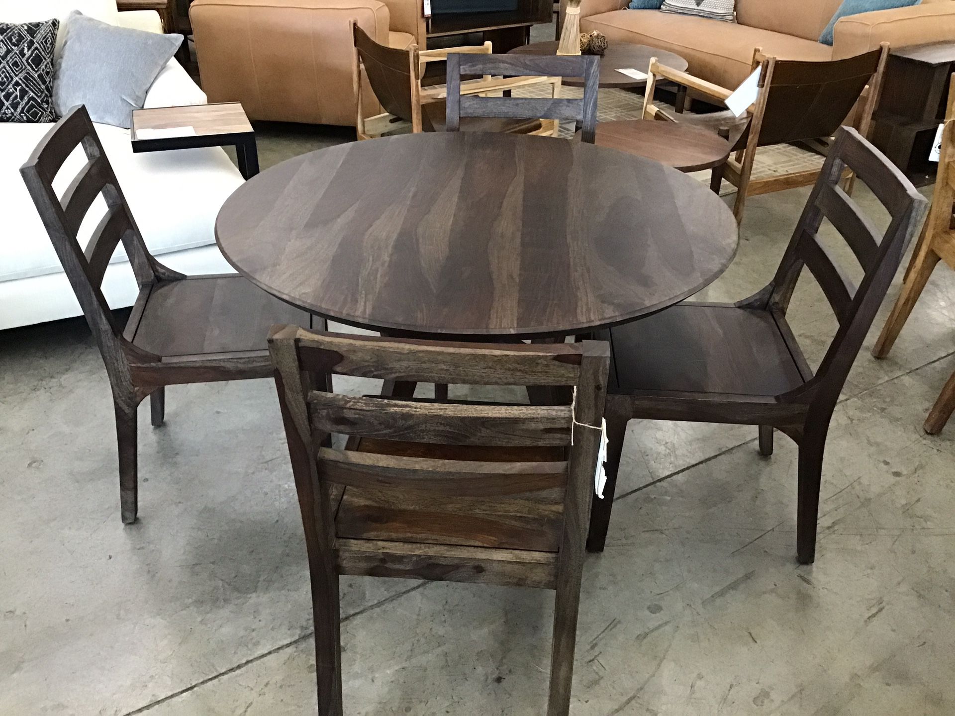 Mid Century Modern Round Dining Solid Wood Table & Chair Set