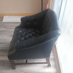 Mid Century Leather Button Chair