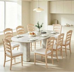Set of 8 Mid Century Modern Dining Chairs Kitchen Chair Set with Solid rubberwood frame with linen upholstery, ergonomic backrest, and 330lbs capacity
