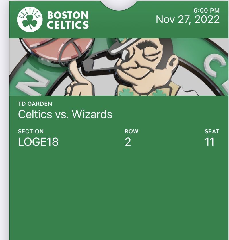 2 Tickets For The Boston Celtics Vs The Wizards 11/27/22
