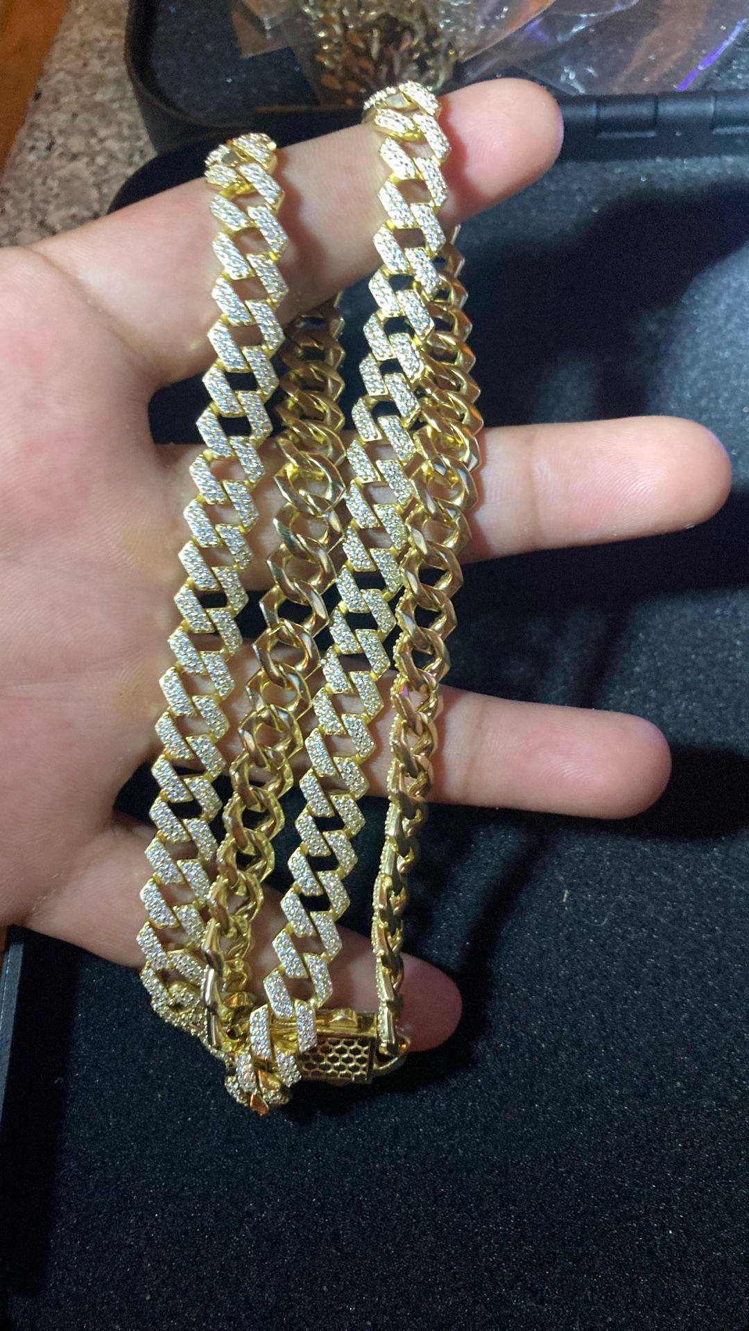 CUBAN MONACO CHAIN CZ ICED OUT 925 SUPER HEAVY SILVER / PLATA