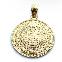 10k Yellow Gold Aztec Mayan Sun Calendar Charm Pendant For Necklace GP3116239