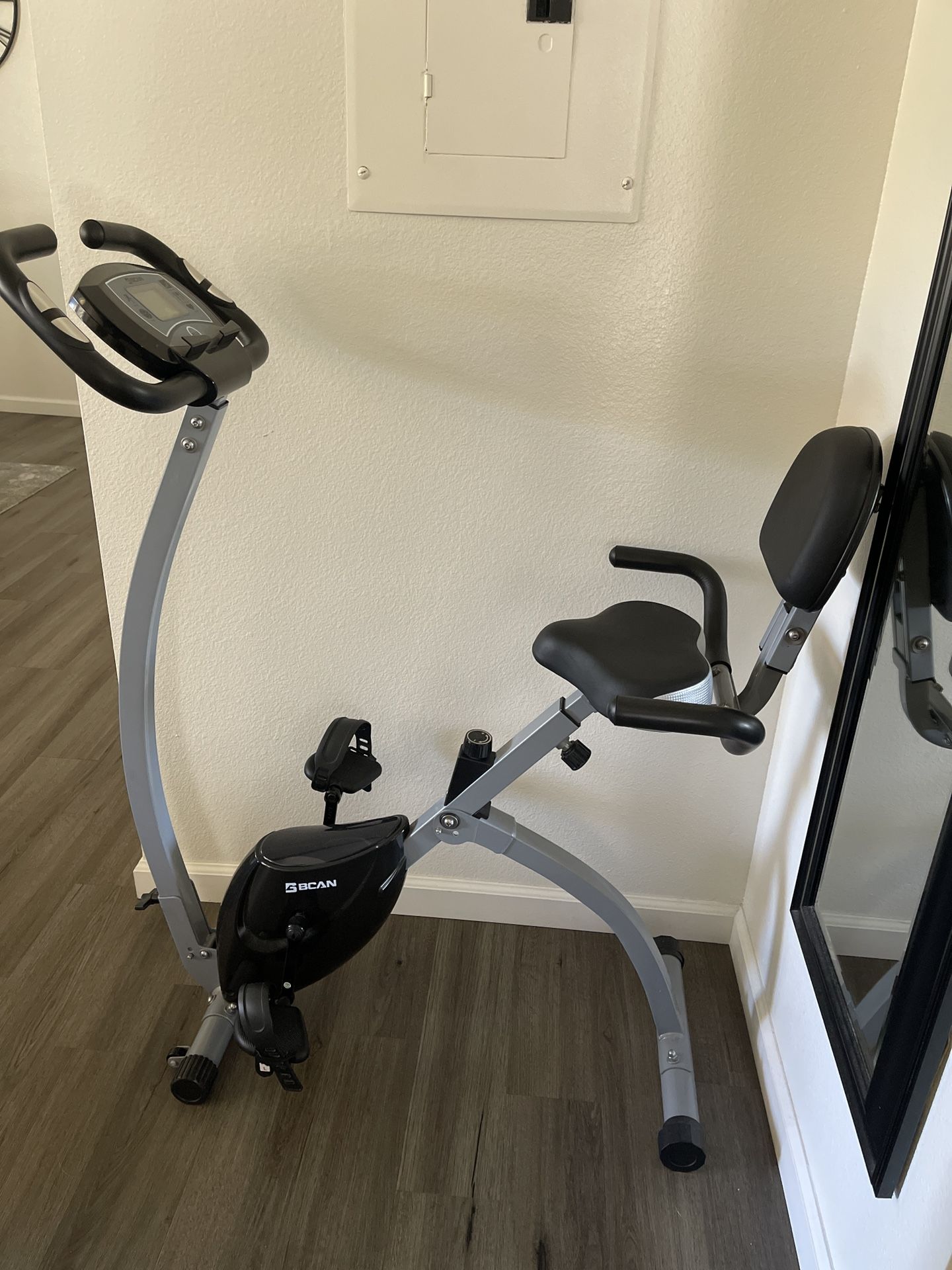 BCAN Folding Exercise Bike, Magnetic Upright Bicycle with Heart Rate, Speed, Distance, Calorie Monitor, 330LBS Support - Grey/Black 2020 Version