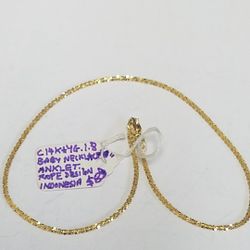 14K Yellow Gold Anklet Rope Design Indonesia 10" In Length 