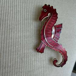 Vintage red enamel seahorse 2.5” pin brooch  In great condition