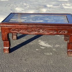 Antique Asian Rosewood Shrine Table with Bat Carvings