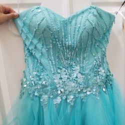 Size 12 Light Blue Strapless Sequined Dress Size 12