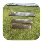 PAIR vintage MCM faux wood metal shelves - 36”H x 28.5”W x 9.5”D