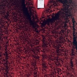 NWT/ Faux  Fur Maroon Jacket By Fashion Nova