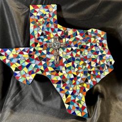 Stunning Custom Texas Stained Glass Wall Hanging - Rustic Western Cross