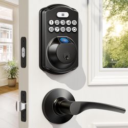 Veise Fingerprint Door Lock with 2 Lever Handles - Keyless Entry Door Lock, Electronic Keypad Deadbolt, Digital Smart Code & Front Handle Sets, Auto-L
