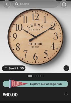 NEW 26" Grand Central Station Wall Clock Tan/ Black - Threshold™: Vintage-Inspired, Large Numerals, Indoor Decor