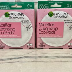 Garnier SkinActive Micellar Cleansing Eco Pads. Each pack has 3 reusable makeup remover pads NEW