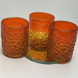 VTG Ryukyu 3 Pc Handblown Glass Ombre Low Ball Tumbler Amberina (Glows)  3 1/2"   Add a touch of elegance to your drinking experience with this beauti