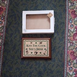 Kiss The Cook Irish Plaque, Walnut Wiid, Brass Accents
