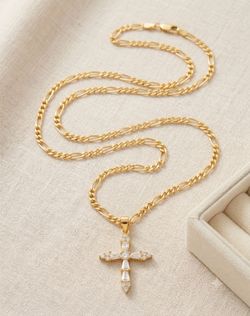 Cubic zirconia gold-plated cross necklace