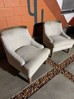 Set of 2 World Market Upholstered Accent Chairs – Beige/Taupe – Great Condition
