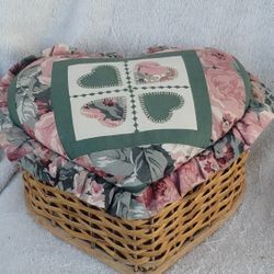 Vintage Beautiful Fabric Covered Heart Shaped Basket Sewing?