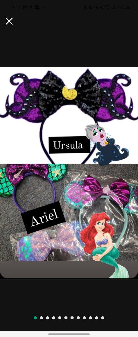Mermaid Ears, Ariel Mickey Ears, Mickey Ears, Mermaid Minnie ears, Shell Mouse Ears, The Little Mermaid Ears for Adults Kids handmade Handmade